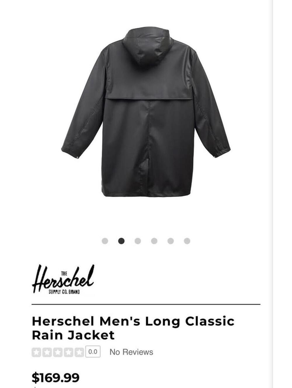 Herschel Men's Long Classic Black Rain Jacket, Size Large